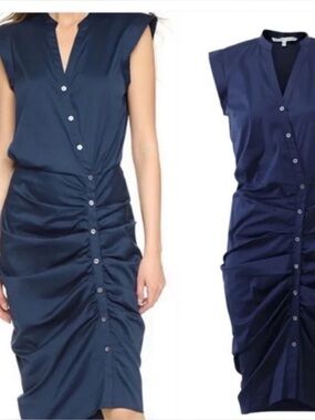 Veronica Beard Ruched Shirtdress - Size 8 -navy